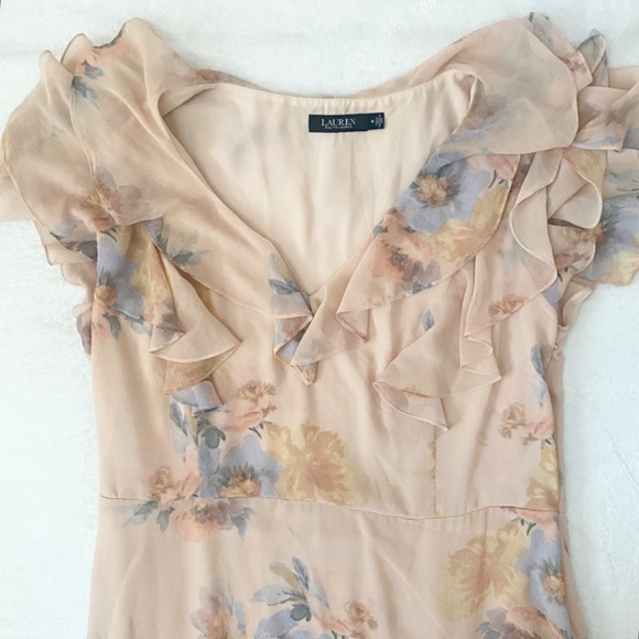 RARE Ralph Lauren LRL Floral Crinkled Georgette Gown Plus-size 18 - Picture 6 of 11